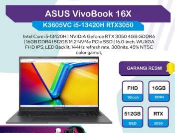 Laptop Asus Vivobook 16X K3605VC: Review Lengkap Laptop Creator dengan Layar 16 Inci, Intel Gen 13, dan RTX 3050