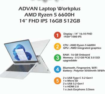 Laptop Advan Workplus Ryzen 5 6600H: Ulasan Mendalam Laptop Lokal dengan Performa Kelas Menengah Atas